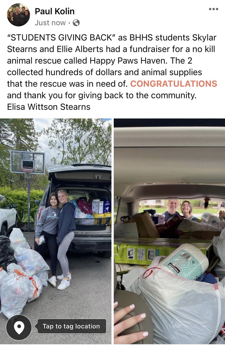 “STUDENTS GIVING BACK” as <a href="/BHBlackHawks/">BH Black Hawks</a> <a href="/skylar_stearns/">Skylar_stearns</a> and <a href="/elliealbertss/">Ellie Alberts</a> raise money for this great cause <a href="/HappyPawsHaven/">Happy Paws Haven</a> <a href="/CHollerith/">Charlie Hollerith</a> @bhswatson <a href="/JessicaLupone/">Jessica Lupone</a> <a href="/MariManoogian/">Mari Manoogian</a> <a href="/rosemarybayer/">Senator Rosemary Bayer</a> <a href="/TheBiff881/">The Biff</a> <a href="/BHHS_Stuco/">Bloomfield Hills Student Leadership</a> Great job