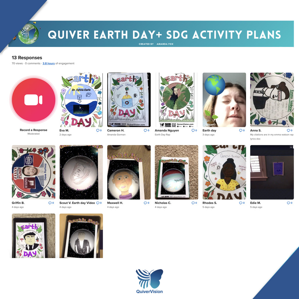 quivervision's tweet photo. Check out students from @AmandaFoxSTEM's 7th Grade ELA SS class working hard on their #EarthDay activist projects using our Activity plans. Each activists mission was aligned to a #GlobalGoals & recorded in AR on @Flipgrid
#activist #activityplan #flipgrid #lessonplans #ar #arts https://t.co/8jgK33tE5n