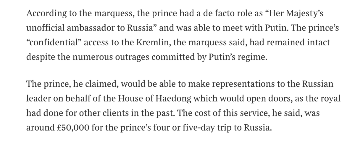 Lord Reading describes Prince Michael as Queen Elizabeth's unofficial ambassador to Russia *DESPITE THE SANCTIONS FOR MURDERING PEOPLE ON BRITISH SOIL.*
