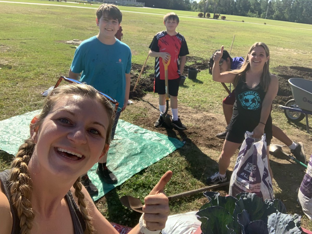 RRichardson001's tweet photo. Such an AWESOME day! We put in blueberries, raspberries, grapes, muscadines, peaches, apples, and figs!  Gardening rocks...sometimes literal rocks...they get in the way...so does rock-hard soil! #thestjamesway #sjmsharks #sharpsharks #sjmgarden https://t.co/jZlQMROD8W