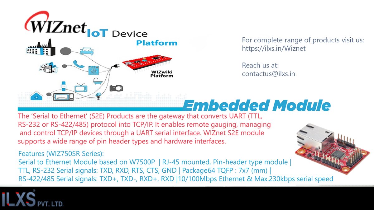 ilxs_india's tweet image. WIZNET INDIA is the #IoT Device Platform company.
Products available:
iMCU | Pre-programmed iMCU | #Embedded Modules | #EthernetController | Serial to #Ethernet Modules #s2e | #io Modules | Wi-Fi #Modules
Visit us: ilxs.in/WIZnet
#ILXS authorized distributor for #WIZNET