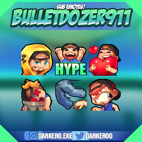 A lot of cool designs made for <a href="/bulletdozer911/">Bulletdozer911</a> 🔥
▶ twitch.tv/bulletdozer911

⭐Check more stuff // linktr.ee/Darkero
#TwitchEmoteArtist #emote #emoteartist #commissionsopen #digitalart #freelance
