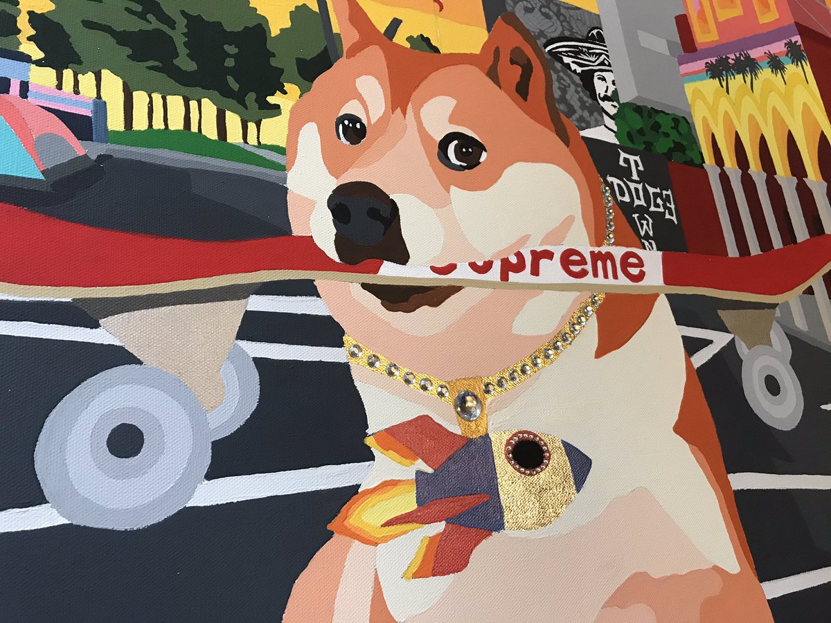 toddgoodmanarts's tweet photo. Is it fake or is it real? This is a sneak peak at my latest work in progress, just a little section of the painting, don’t want to give away too much before it’s finished. Getting ready for tonight’s @dogecoin pump. https://t.co/mbb8Mlkiaa