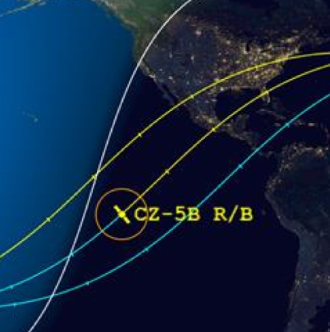 Australia's now in the clear from  #LongMarch5B. Best guess now is 8:02PM PST +/- 2hrs in the Western Pacific about equidistant btwn Hawaii, Peru, and Mexico according to  @AerospaceCorp. Heads up if you're on a cruise ship   #spacejunk