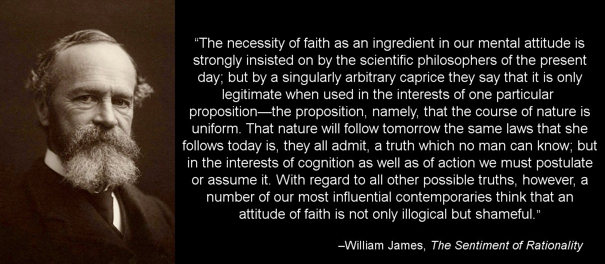 Hume’s argument against miracles depends upon the principle of the Uniformity of Nature, a principle that Hume knows perfectly well he is—on his own grounds—justified in accepting. William James rightly ridicules this sort of thing (although Hume was at least AWARE of it).