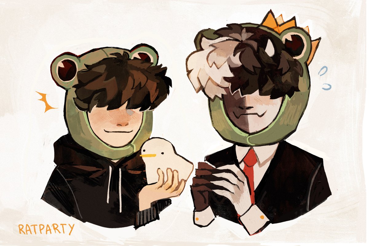ratparty_'s tweet photo. frog hats for tubbo + ranboo? I think yes! #tubbofanart #ranboofanart #beetwtfanart https://t.co/L831PDUKzl