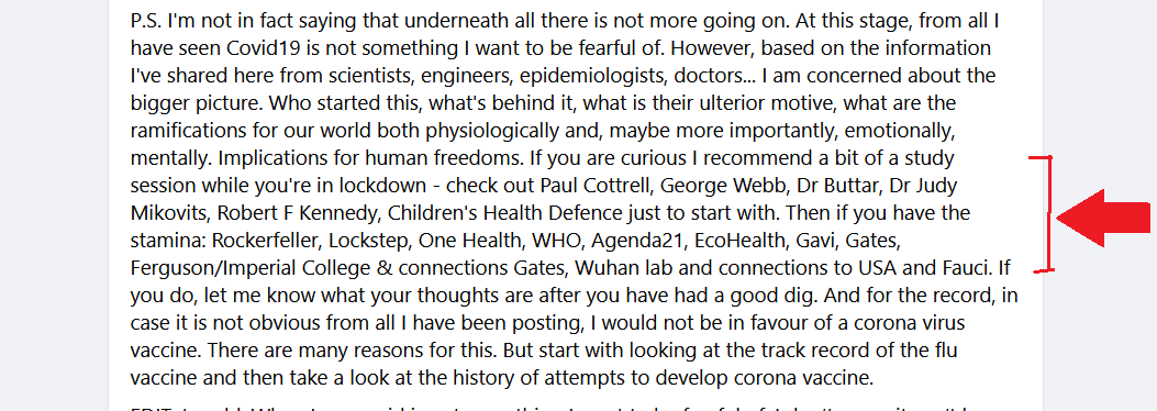 "Who started this, what's behind it.." WHO/Agenda 21, Wuhan lab, Rockerfeller/Lockstep. This list, expanded, ends at fake moon landings and Bill Gates tracking old ladies. There really is no middle ground for assessing how truly ridiculous some of the ideas mentioned are. 6/n