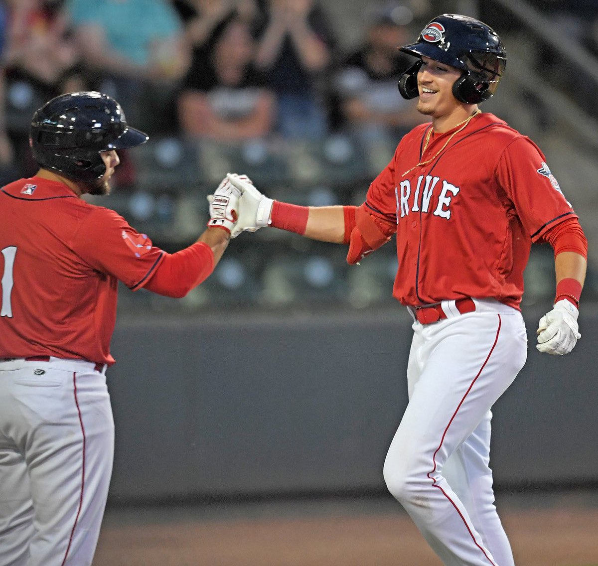 GreenvilleDrive's tweet photo. Smile 😀 if you homered TWICE on Saturday! https://t.co/NLWj6ZKNgp
