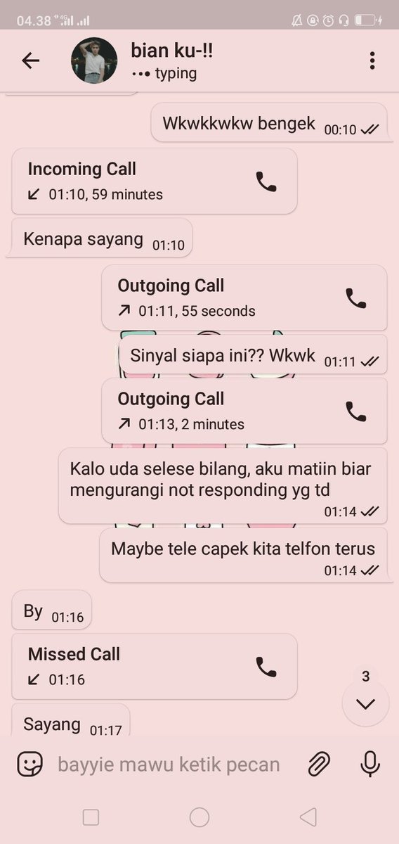 Total telpon kita 9.5 jam bi😭😭
Malu banget bobo didengerin bian😭😭