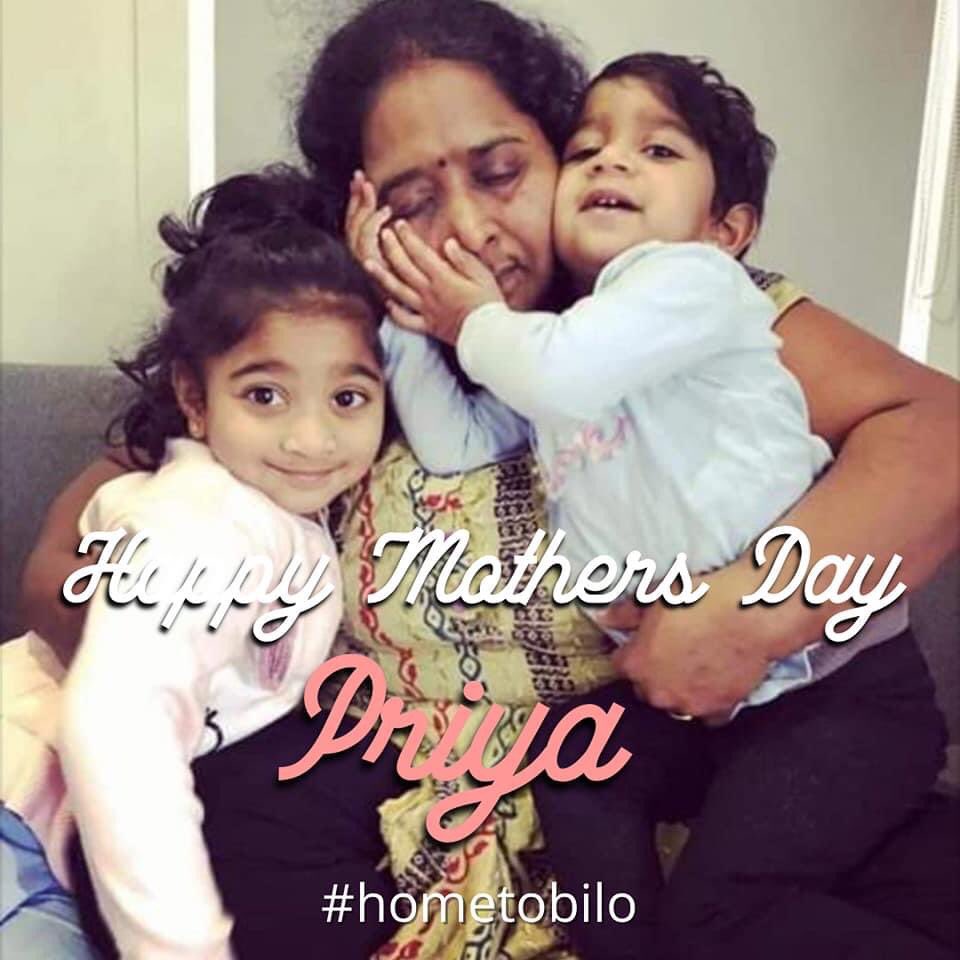 HometoBilo's tweet image. Today is the fourth Mother's Day that Priya has spent in detention, far from Biloela QLD where she and her family are welcome and wanted. Can you retweet or reply with a message of love and hope for Priya? #hometobilo