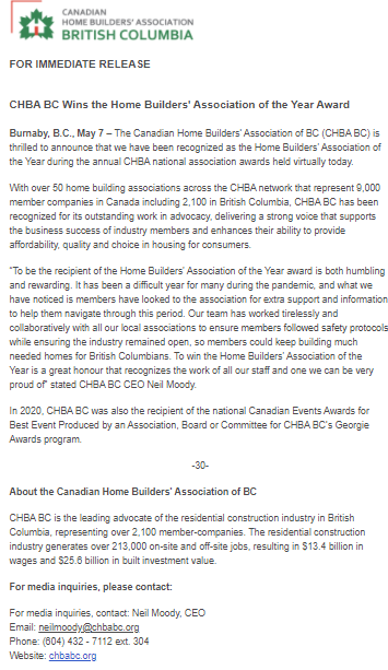 BizSurgeon's tweet photo. CHBA BC Wins the Home Builders' Association of the Year Award! We are thrilled to be a part of this esteemed association! Congratulations! So well deserved!
#havan #CHBAHousingAwards #chba https://t.co/Ld6Soleqyy
