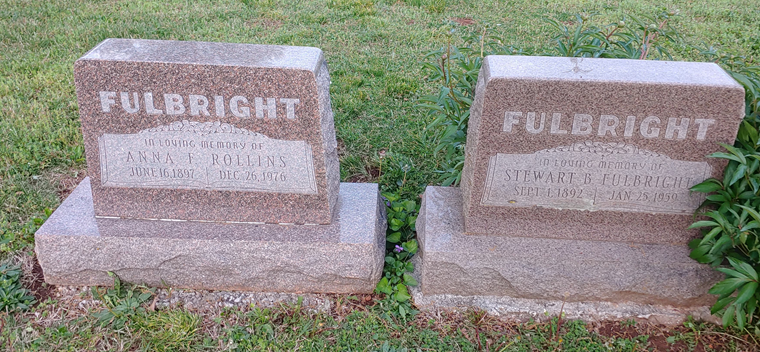 Dr. Stewart Fulbright's parents Stewart Benjamin Fulbright and Anna Denton Fulbright Rollins were laid to rest in Springfield's Hazelwood Cemetery.