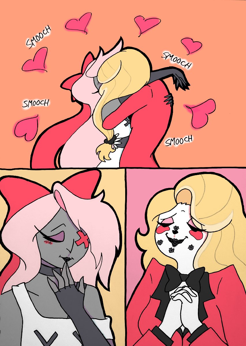 vaggatha's tweet photo. #ChaggieMonth Day 2: Kissing

Natural vs Lipstick 💋🖤

#chaggie #rainbowmoth #hazbinhotel #vaggie #charliemagne https://t.co/47G6WiLZ3C