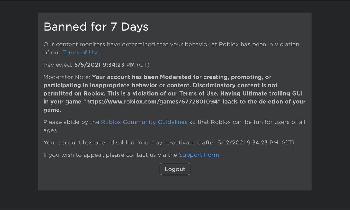 You have been automatically banned. Banban РОБЛОКС. Roblox ban. Бан на 7 дней в РОБЛОКС. Забанили аккаунт в РОБЛОКС.