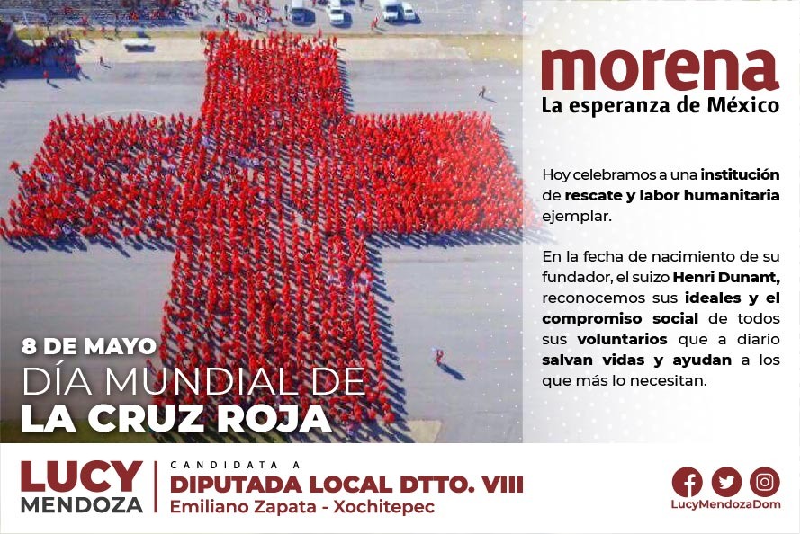 LucyMendozaDom's tweet photo. Hoy es el Día Mundial de la Cruz Roja.
¡Entérate por qué se celebra en esta fecha!
La bondad de sus voluntarios es un ejemplo para todos. A cada uno 
gracias.

#DiputadaLocal
#SigamosHaciendoHistoria
#YoConLucy https://t.co/w2NzLCPMLI