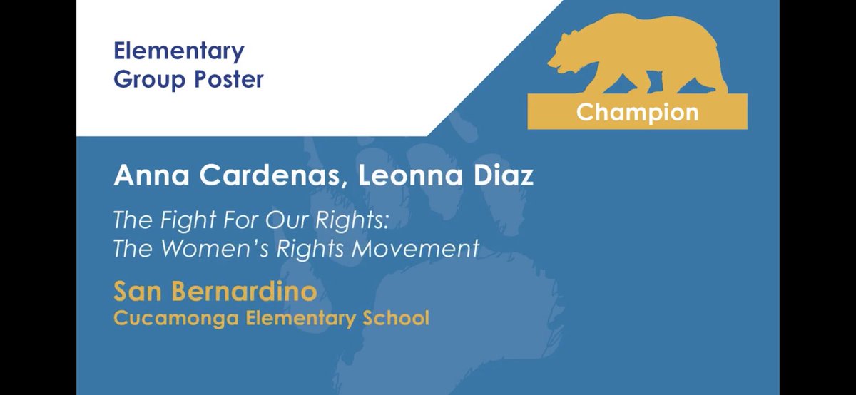 CES and San Bernardino champions are now state champions!!!🎉🎉🎉Congratulations Anna Cardenas and Leonna Diaz! We are so proud of you!!! #NationalHistoryDay @cuca_tvp @chaix_mike @ricdahlin @SBCo_Supt_Ted @SBCSS #CESrocks
