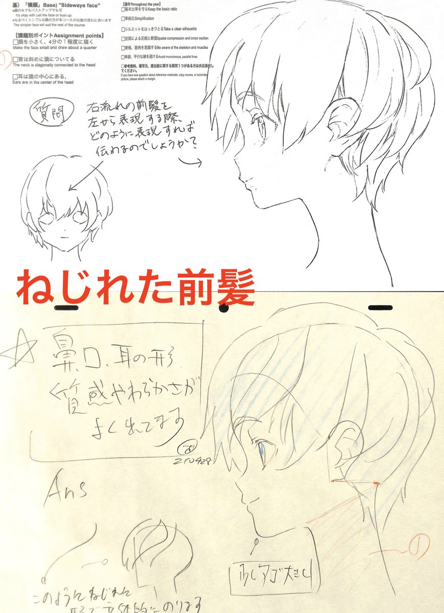 ねじれた前髪 横向きの前髪の形は頭の立体に沿って ねじれた 形になる 21 アニメ私塾の漫画