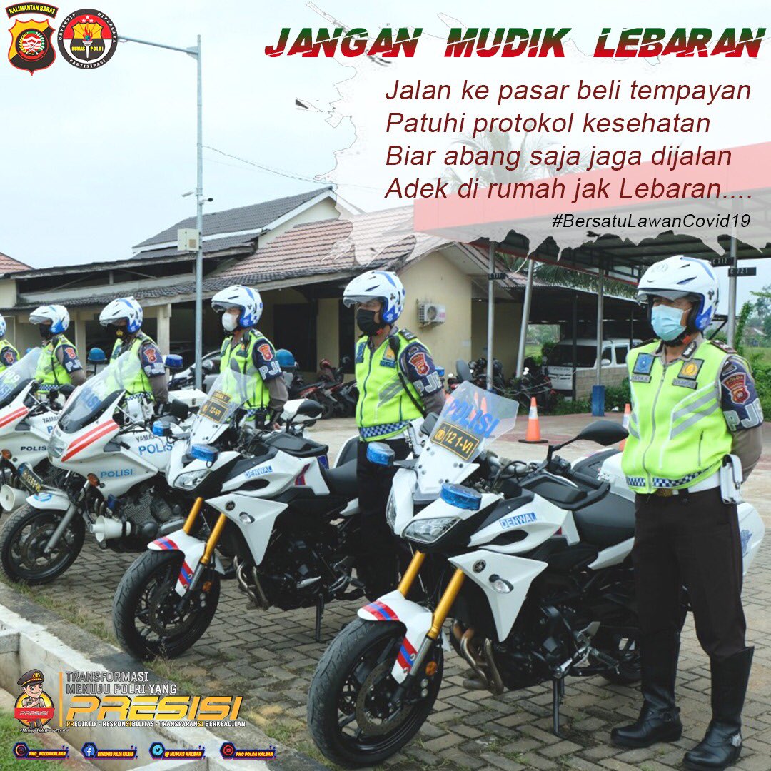 Bersama kita cegah penyebaran Covid19 

Jangan mudik lebaran

#PoldaKalbar
#Lebaran2021TidakMudik
#SilahturahmiOnline2021