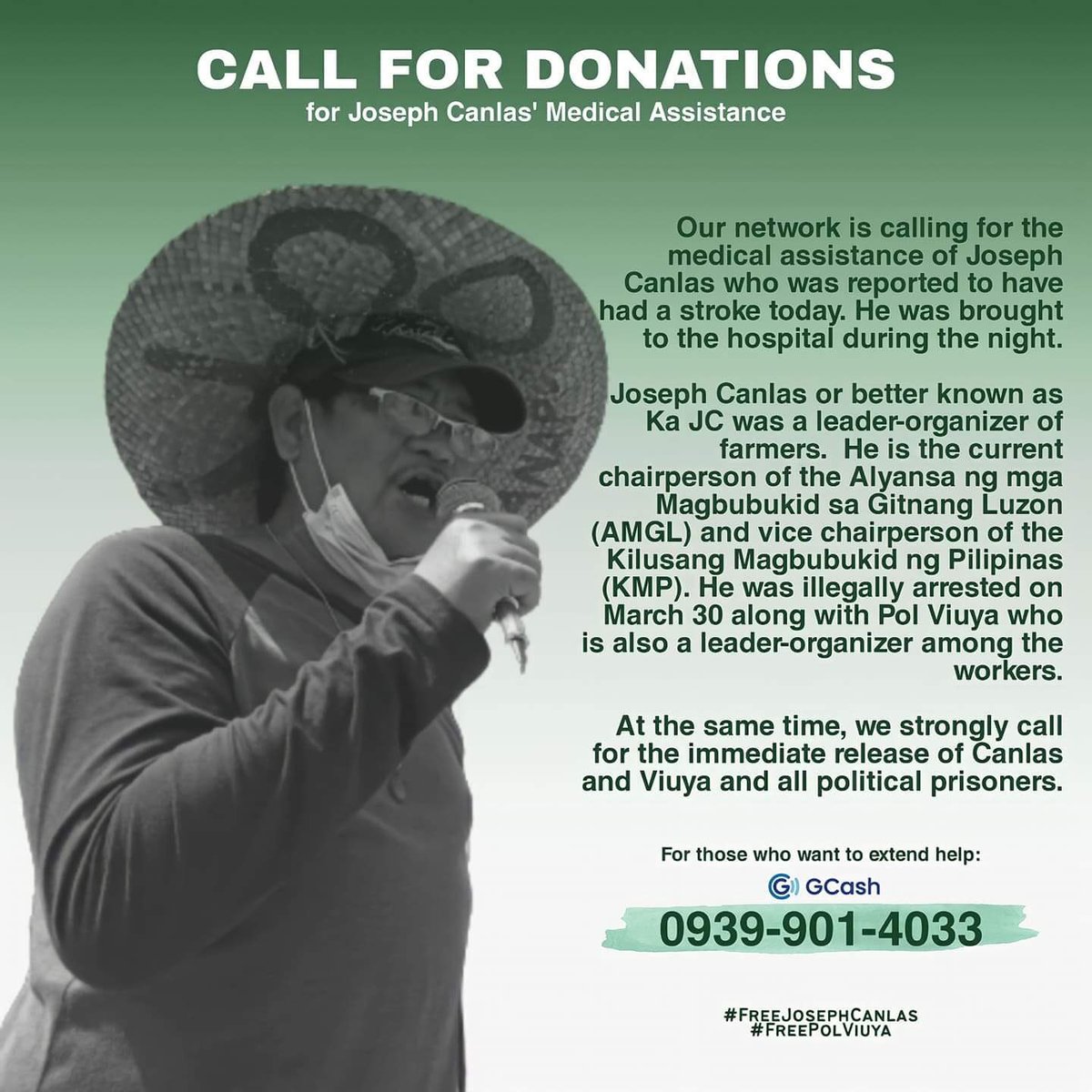 LFSCentralLuzon's tweet photo. CALL FOR DONATION PARA SA TULONG PINANSYAL KAY KA JOSEPH CANLAS

#DefendCL
#FreePolViuya
#FreeJosephCanlas
#FreeAllPoliticalPrisoners
#StopTheAttacks https://t.co/C1ploSL5s9