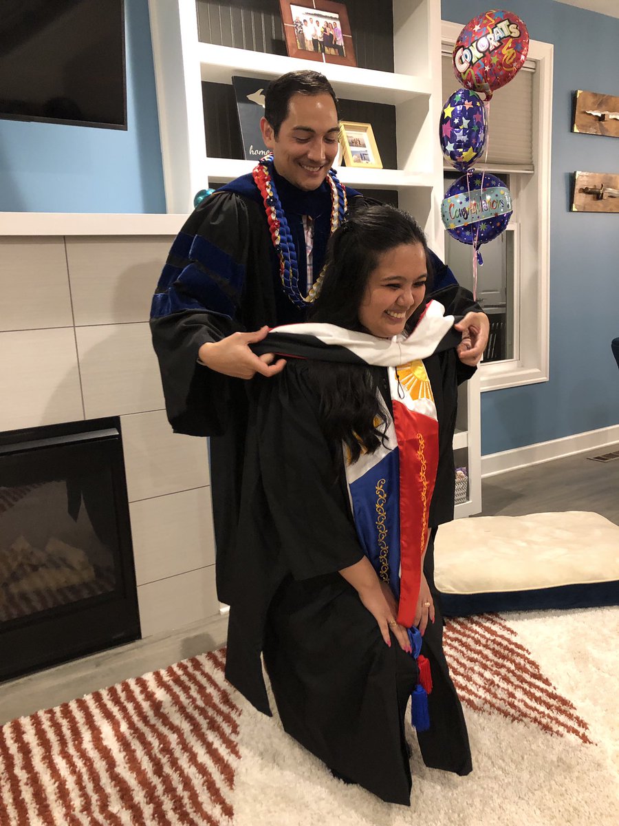 jamrensze's tweet photo. Hooding may not have been our conventional ceremony, but I’m still so grateful to have been hooded by my advisor, mentor, and Kuya - Dr. Marc Johnston Guerrero. 🎓 #OSUgrad #westudystudents @OhioStateHESA https://t.co/cYHG93WQnm