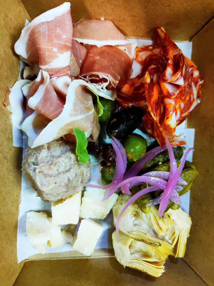 LaBuca1's tweet photo. Picnic in a box ~ Antipasta:  Italian Salumi, Duck rillette, olives, artichoke, parmesan and preserves! #antipasta #salumi #housepreserves https://t.co/gDh1KMvKUs