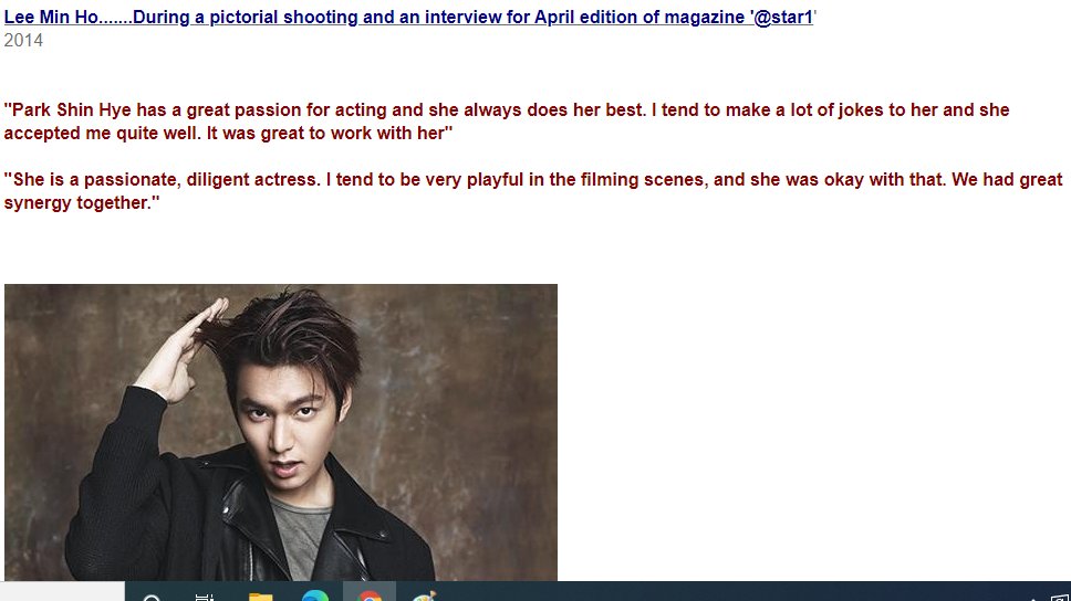 Lee min ho :" PSH has a great passion for acting..