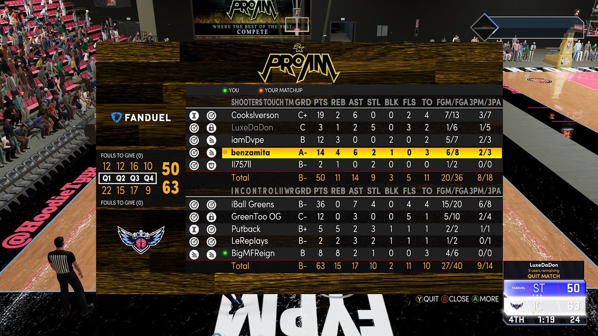 GGs to Shooters Touch as we 2-1 and advance to the next round of the @HOFLeague2k league playoffs 

PG: <a href="/HoodieTyyx/">ty</a> 
SG: @GreenTooNice
SF: @LeReplays 
PF: <a href="/Putback_/">Putski⛷️</a> 
C: <a href="/BigMFReign/">Blaine 🃏</a>