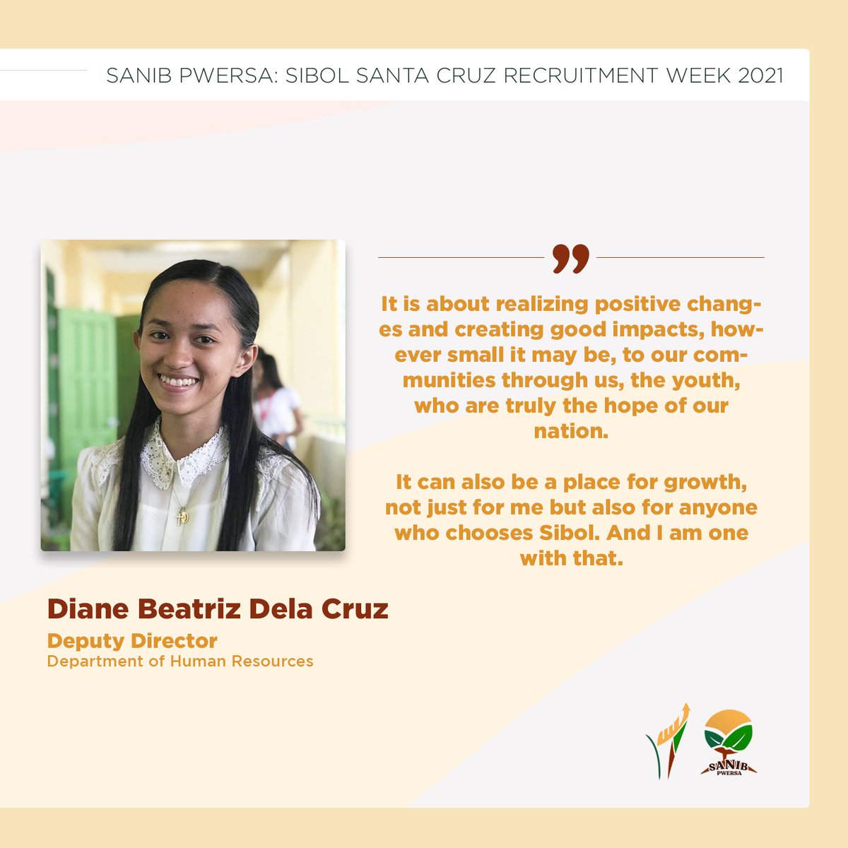 sibolsc's tweet photo. #BakitSibolSantaCruz • Get to know it first from Charmie Yana and Diane Dela Cruz, Director and Deputy Director of Human Resources. 

Maki-#SanibPwersa🤝 sa aming pagsibol at sagutan ang form na ito: https://t.co/EzkDf01vYW. 💙💜

#SibolSC 🌱 https://t.co/wZlk70YJIv