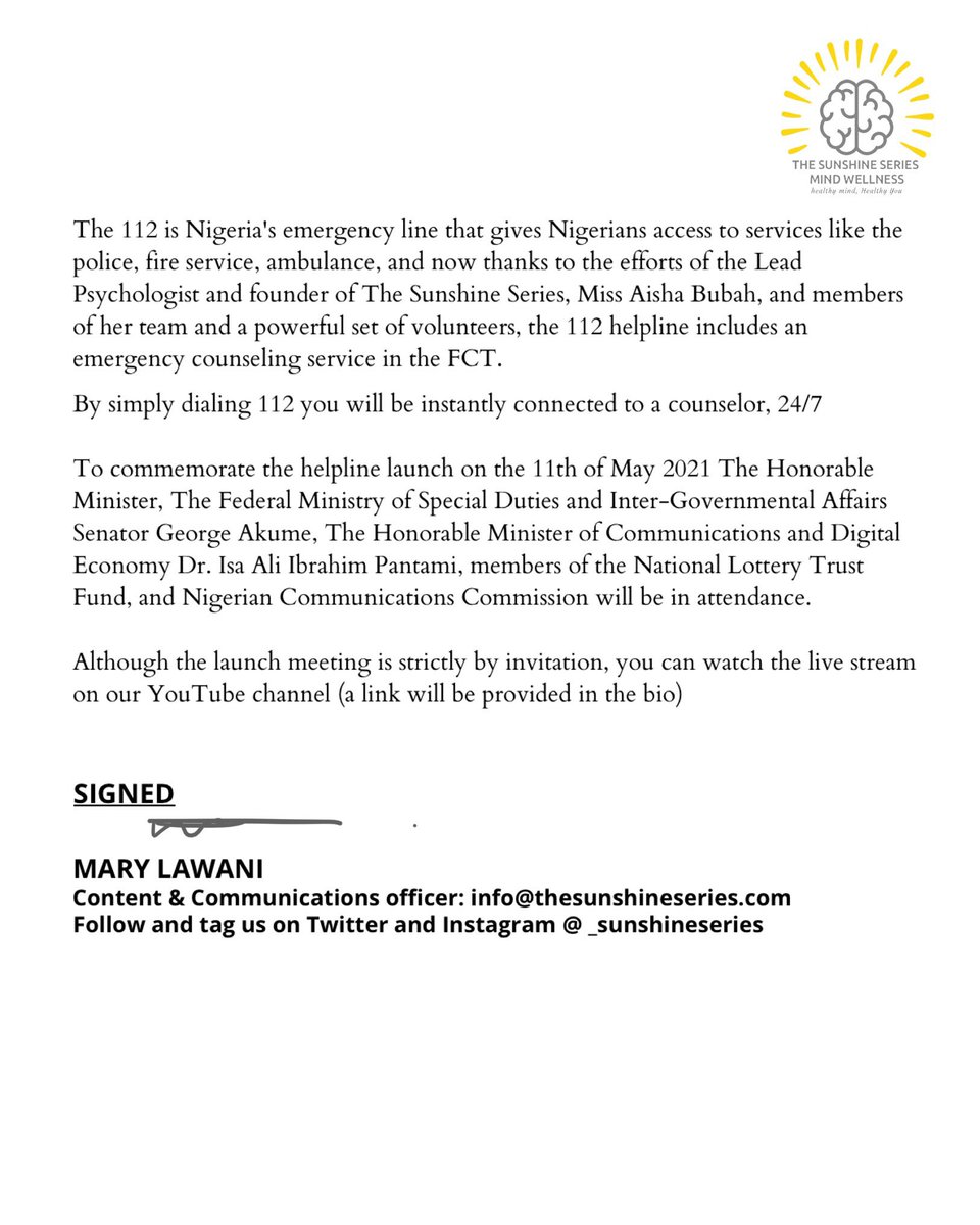 _sunshineseries's tweet photo. For the past year, we have consistently pushed The Mind Wheel project to deliver on its set goals on improving access to psychosocial support for Nigerians during this pandemic which is why it is with great joy that we announce the launch of the first-ever mental health helpline https://t.co/l3CNQG3grW