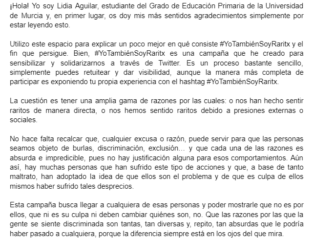 LidiaMAguilarG1's tweet photo. Os presento #YoTambiénSoyRaritx la campaña que he creado con motivo de la inclusión. Podéis encontrar información en https://t.co/FJymnBLaSS, aunque la participación es exclusivamente por Twitter. También os dejo más información sobre el cómo y el por qué en estas imágenes 💝☺️ https://t.co/KqIfLc8G3p