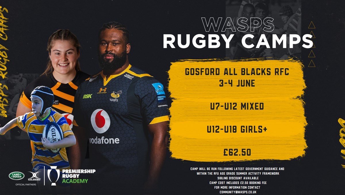 🔥 Great to get down to see the team <a href="/GAB_RFC/">Gosford All Blacks</a> 

🗓 Excited to announce our June Rugby Camp! Thursday 3rd-Friday 4th June 🗓

✅All activity in line with latest RFU+Govt Guidance

📲 head to wasps.co.uk/camps for more info 

#WeAreWasps