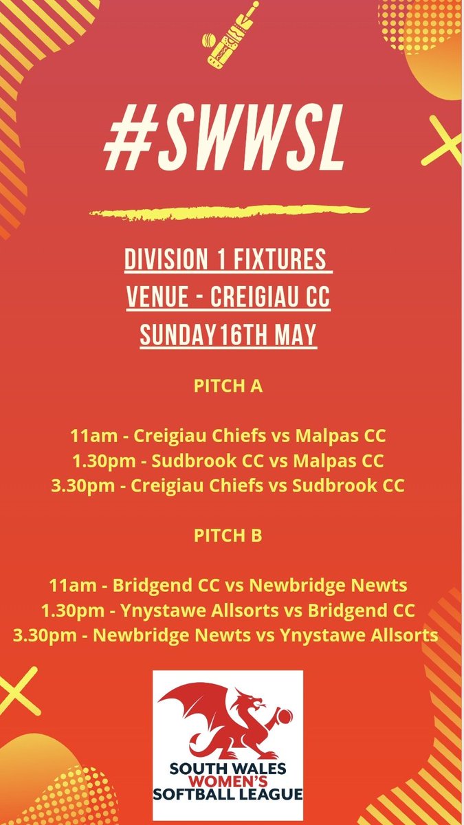 WWomensCricket's tweet photo. 🔜 Our Inaugural South Wales Women’s League gets underway next Sunday with the first round of fixtures

🏟 @CreigiauCC 
🏆 #SWWSL Division 1️⃣
📆 Sun 16th May

Pitch 🅰️
1️⃣ @CreigiauCC
2️⃣ @MalpasCricket
3️⃣ @sudbrookcc

Pitch 🅱️
1️⃣ @BridgendTownCC
2️⃣ @NewbridgeNewts
3️⃣ @YT_Allsorts https://t.co/TkGcCU4YbR