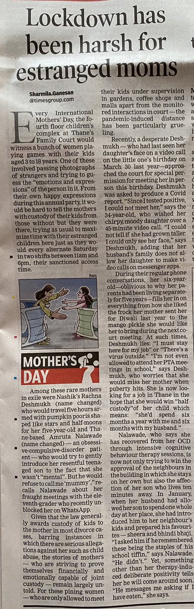 voiceformenind's tweet photo. Dear @TOIIndiaNews 

Thanks for this article "Lockdown Has Been Harsh For Estranged Moms"

It will be nice if you can publish actual data on the number of estranged mothers being denied #ChildCustody Vs separated fathers... 

#MothersDay2021 #MothersDay #SharedParenting https://t.co/GfGV1PrBi4