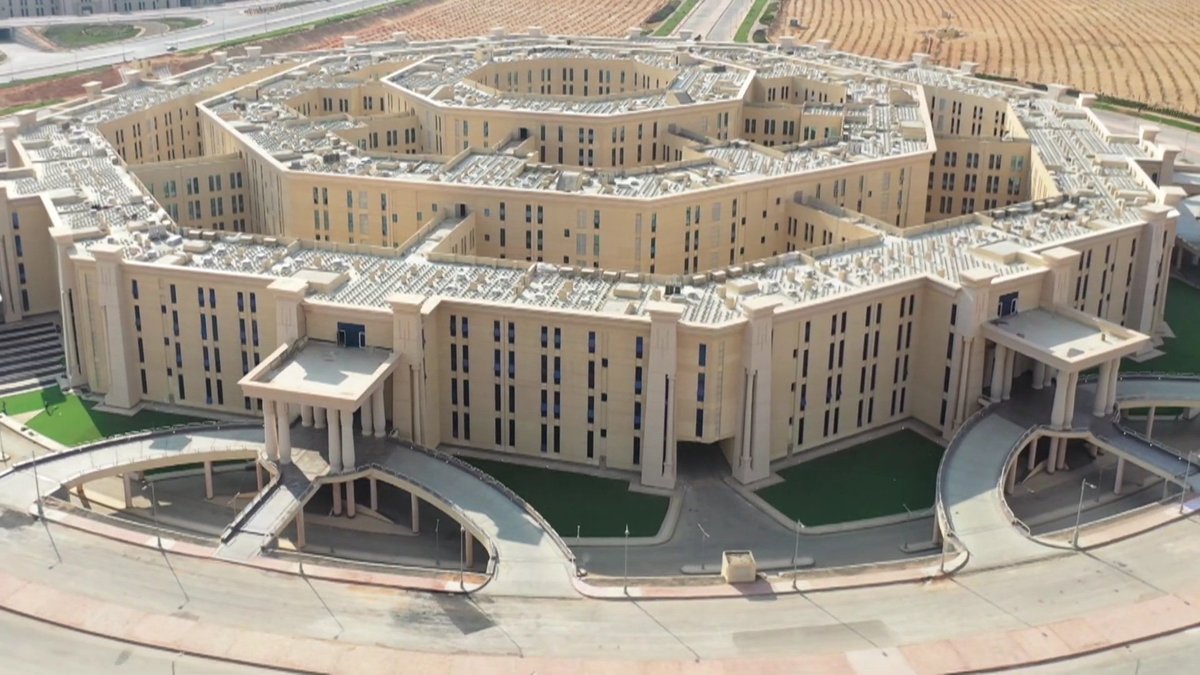 The State Strategic Command Center extends over a total area of 22,000 acres and it includes 13 zones, each one has its own specific role.The Center's key element is the Octagon which is composed of eight outer octagon-shaped buildings, with two more main buildings at its hub.