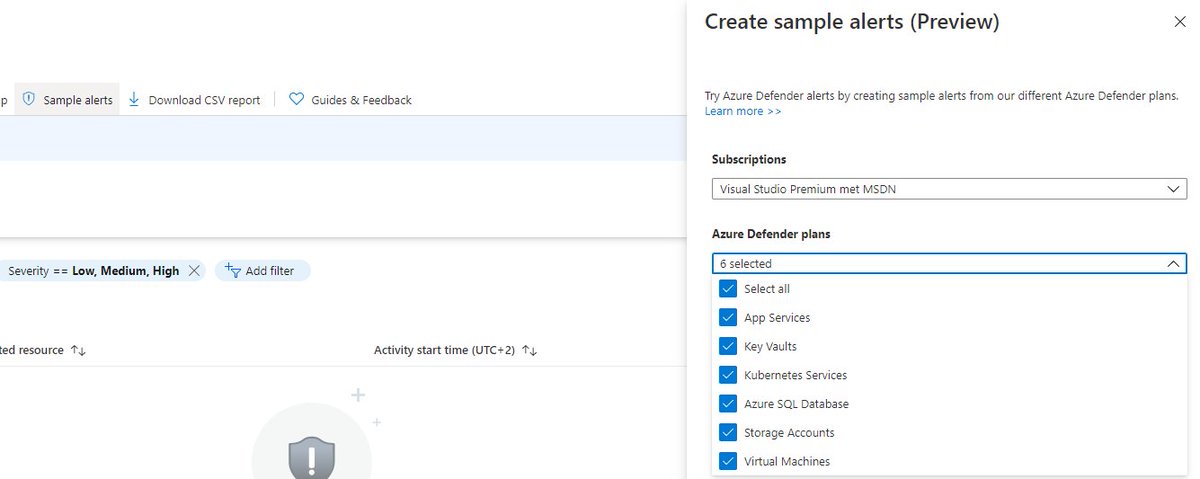 DijkmanRogier's tweet photo. Did you know that it is possible to create [SAMPLE] alerts from within the #Azure #SecurityCenter
This will generate 29 alerts on for 7 resources
#SecureHats #TipOfTheDay https://t.co/hH7ZVgWCcs