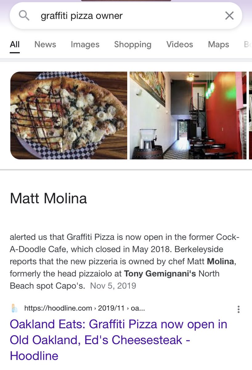 NileRoss's tweet photo. downtown oakland has too many places that have signs saying “black owned” on their window and they not be black owned. example “Graffiti Pizza” on 719 washington st. Dude lied straight to my face saying he’s just the chef https://t.co/6zDglZhxiE