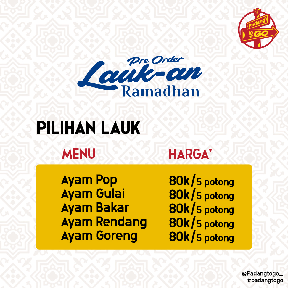 PadangToGo_'s tweet photo. Hello sobat Padang To Go

Masih bingung mau buka puasa atau sahur besok pakai lauk nya apa?

Wahhh sobat wajib pesan Paket lauk nya Padang To Go kalau begitu.

Buka atau sahur yang Nikmat! Ya lauknya Padang To Go!

#padangtogo #ricebowlnasipadang #ricebowlpadangtogo https://t.co/g53V6HWrfl