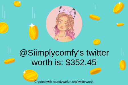 Siimplycomfy's tweet photo. My Twitter worth is: $352.45

Find yours with https://t.co/kdaKvQNalY

⠀ https://t.co/1cwpvA8bgm
