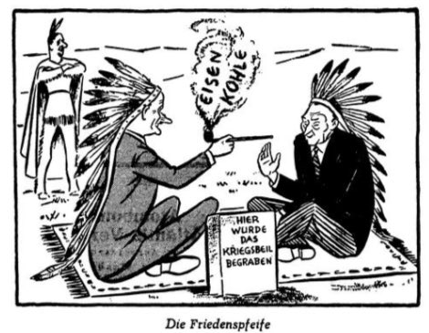 The peace pipe. The hatchet between France and Germany, buried. Cartoonist Beuth illustrated what time and history proved correct...the start of a quite long now peace between both countries.  #EuropeDay