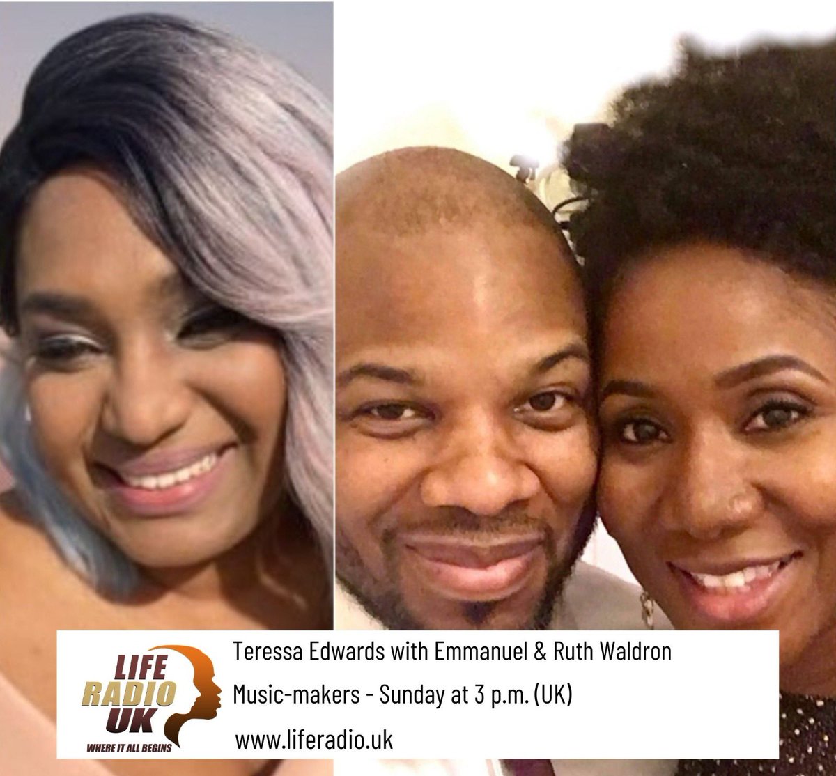 Teressamusic's tweet image. Today 3pm UK 🇬🇧 time on @liferadiouk for Music Makers we speak to the power couple in Christian and Gospel Music; Emmanuel and Ruth Waldron. 

Visit liferadio.uk

#musicmakers #liferadiouk #thewaldrons #christianmusic #radiopresenter #joinustoday #dontmissthis