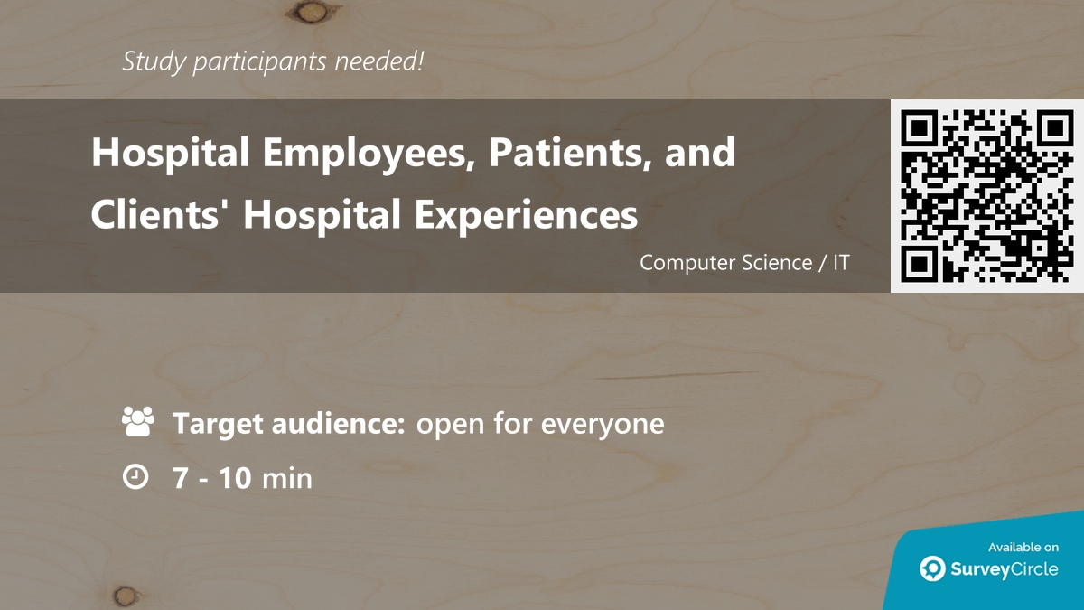 daily_research's tweet photo. Participants needed for online survey!
Topic: "Hospital Employees, Patients, and Clients' Hospital Experiences" https://t.co/LkxPnYH03Q via @SurveyCircle
#hospital #HospitalManagement #patients #HospitalApplication #webdevelopment #survey #surveycircle https://t.co/OCGIB4l2E0