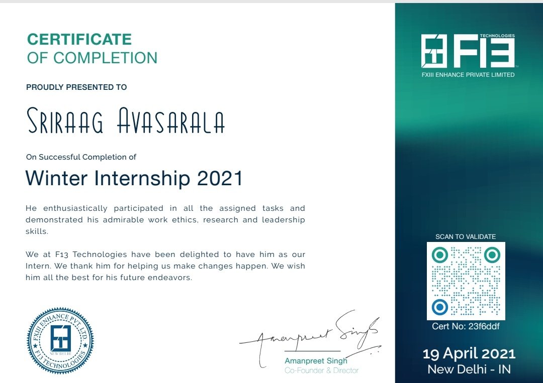 sriraag8's tweet photo. Hello !
I'm happy to announce that I've completed my final internship . It was a great learning experience. I learned a lot about cyber security. I'd like to thank F13 technologies for giving me this opportunity. I'd also like to thank @CSE_Bennett  for their support. https://t.co/yof2hOtT2Q
