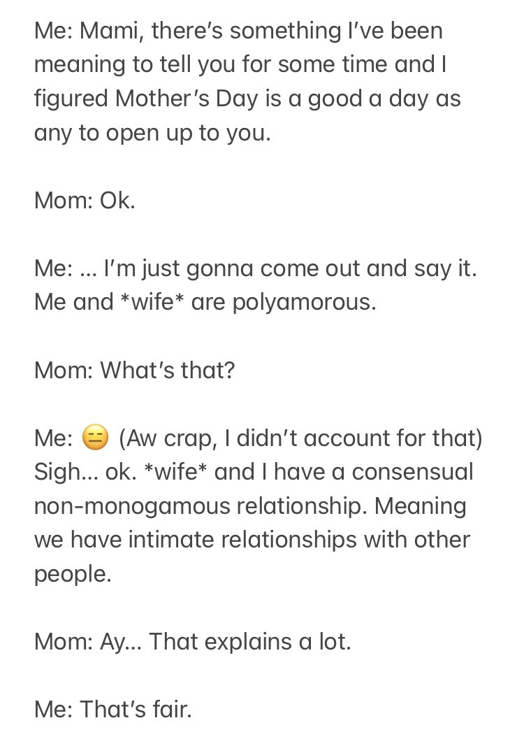 mypolylife's tweet photo. I actually came out to my mom on a Mother’s Day. I’m very lucky in that regard. I know a lot of you aren’t and I just want you to know; I see you and your relationships are valid! #LatinMom #ComingOut #Polyamory #SafeSex #OpenRelationship #ENM #EthicalNonMonogamy #MothersDay https://t.co/nCQjN3c4Ho