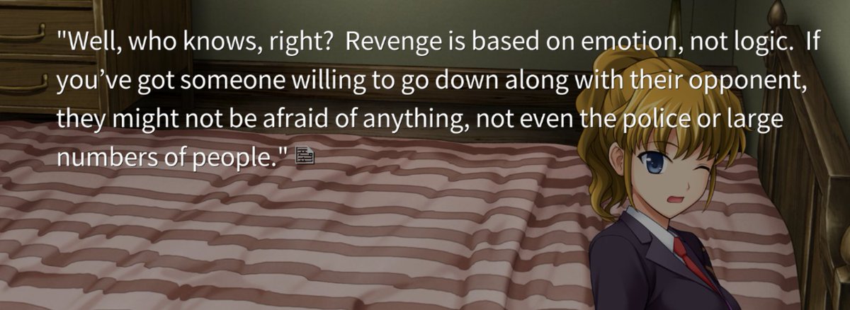 Again, wrong on the revenge part, but Jessica too gets a shiny gold medal for being dead-on for the restHonestly once you let go of it being revenge but still assume it's an emotion-based crime they're just talking about yasu while saying "oh nah SURELY nothing will happen"