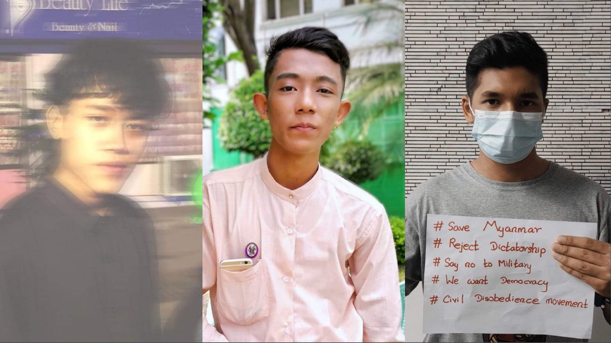 On the morning of May 9, three youths, Ko Si Thu Aung, Ko Aung Hein Zaw and La Yeik Min, were forcibly abducted by Junta terrorists in Thukha, #Hlaing Township.
#May9Coup
#WhatsHappeningInMyanmar
#MilkTeaAlliance