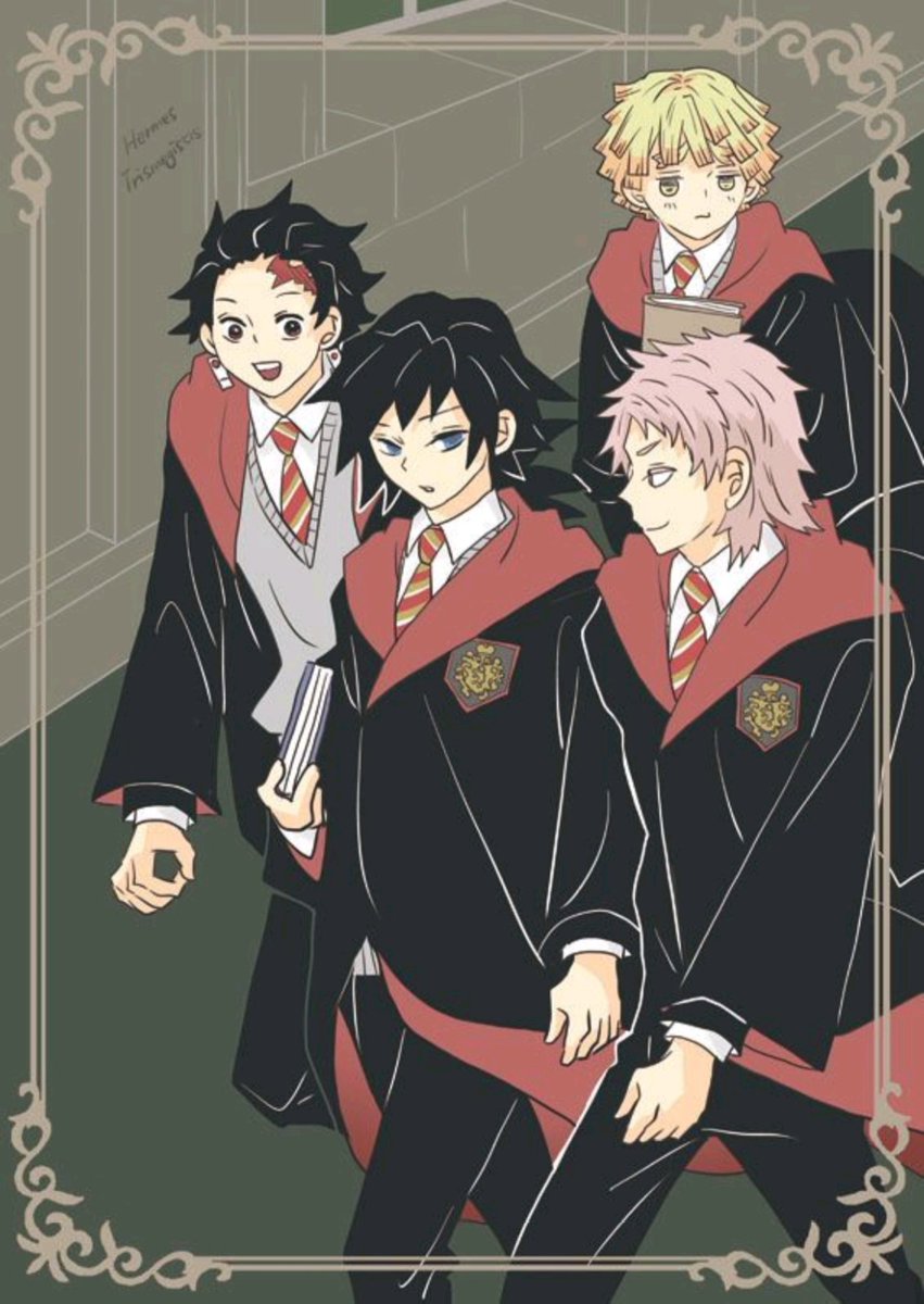 kamado tanjirou scar on forehead hogwarts school uniform school uniform blonde hair necktie multiple boys black hair  illustration images