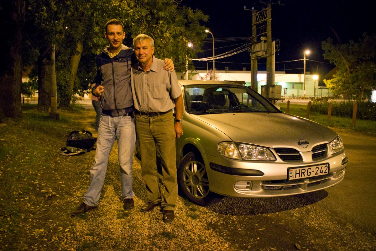 It was night when we arrived in Szeged — Szoke and his dad Barnabás make sure we know how to found our way around town.Ride 13: Szeged, Hungary (~1km) 