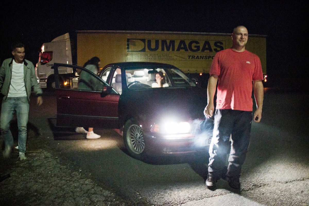 When you're hitchhiking at night, a lot depends on the trust of the car that's gonna stop for you. This guy, riding around town with his girlfriend, didn't seem to mind and took all three of us to the border.Ride 14: Szeged to Nagylak, Hungary/Romania (55km) 