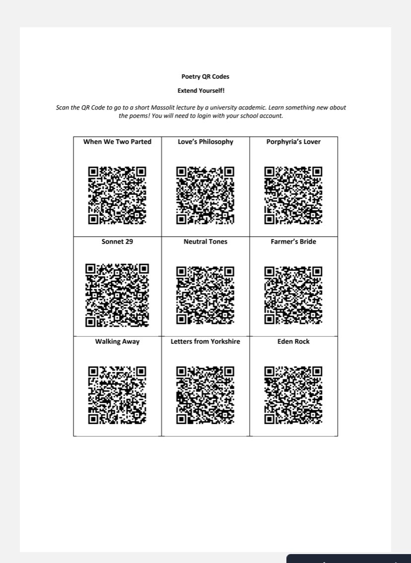Next these QR coded links to massolit lectures for each poem  https://codexterous.home.blog/resources/ /3