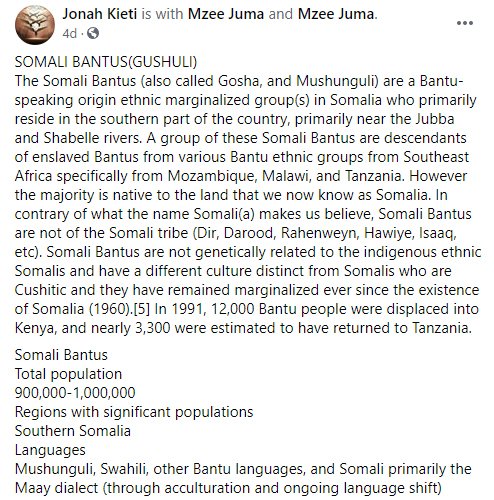 The Somali did enslave Bantu speaking tribes